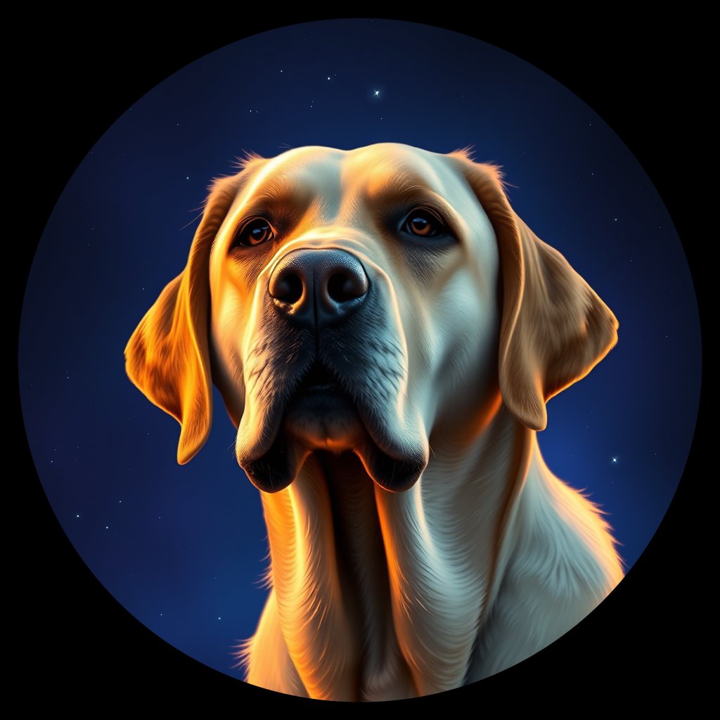Cosmic medallion portrait of 358_G0380_0626, a Labrador Retriever