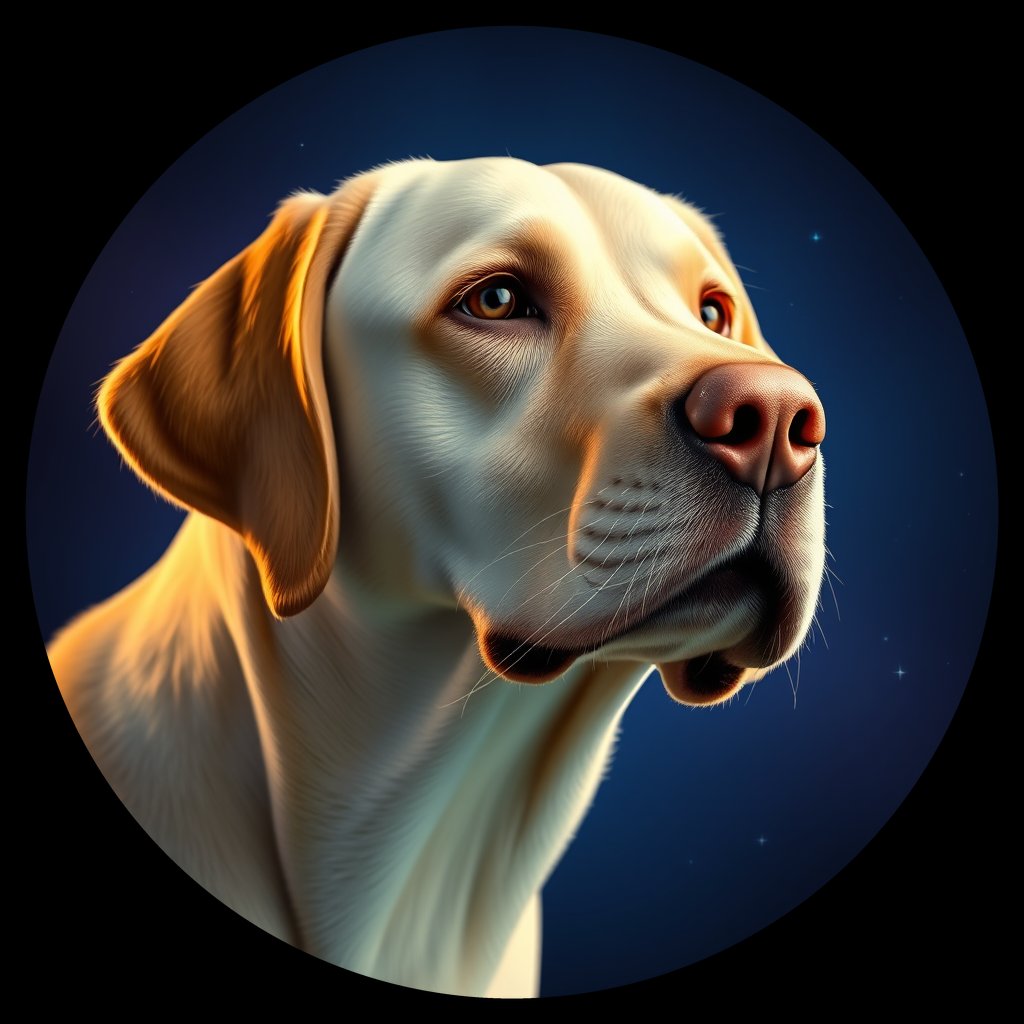 Cosmic medallion portrait of 3630_3630, a Labrador Retriever