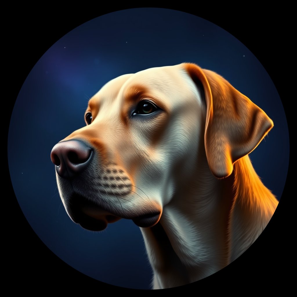 Cosmic medallion portrait of 363_G0380_0636, a Labrador Retriever