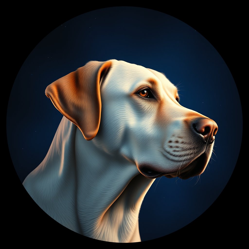 Cosmic medallion portrait of 365_G0380_0640, a Labrador Retriever
