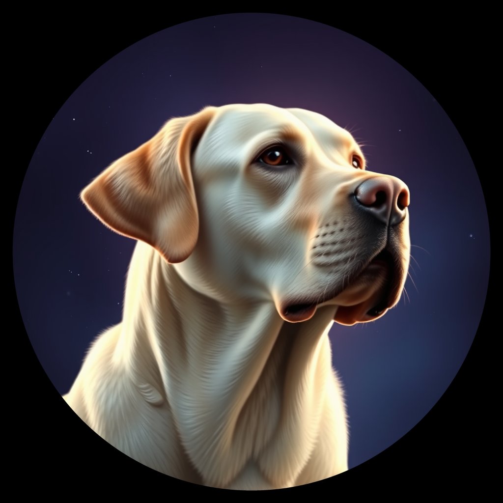 Cosmic medallion portrait of 366_G0380_0645, a Labrador Retriever