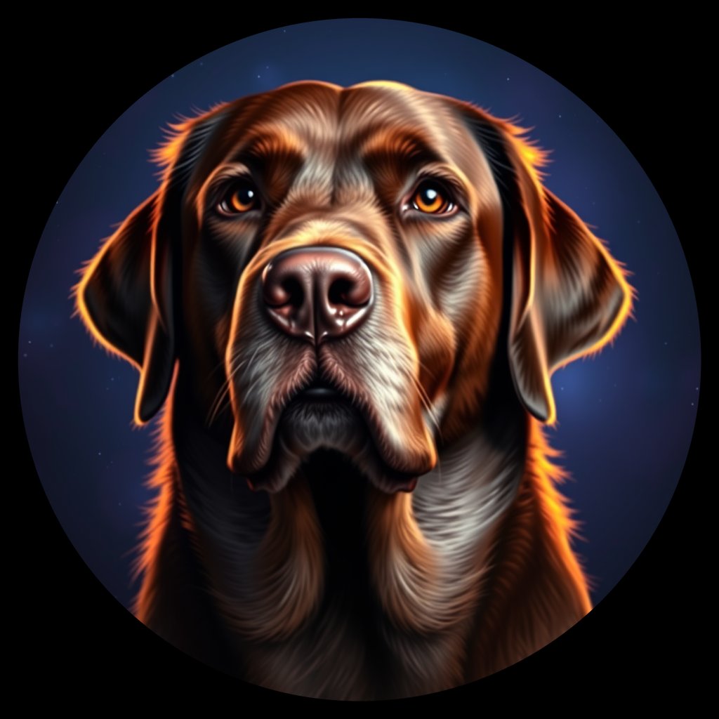Cosmic medallion portrait of 3685_3685, a Labrador Retriever