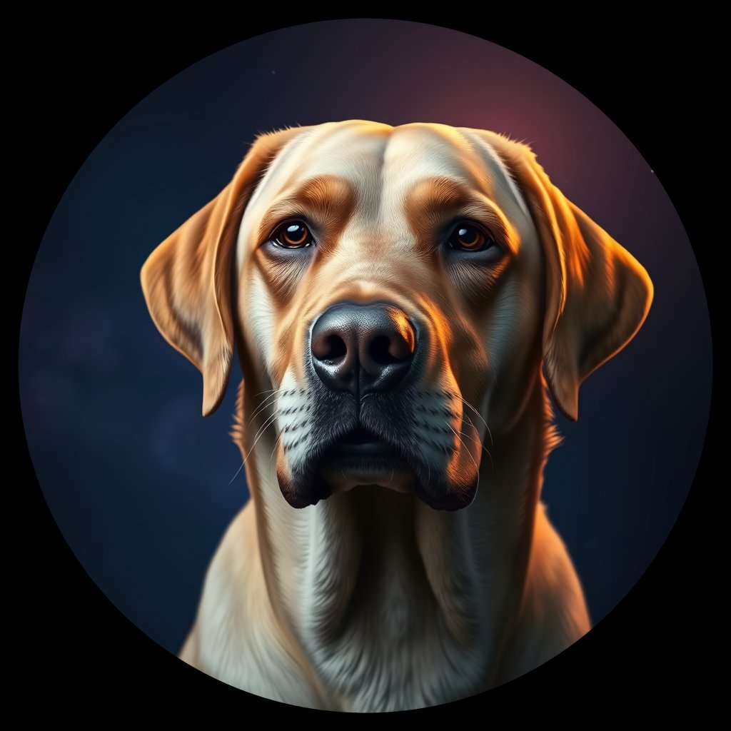 Cosmic medallion portrait of 370_G0380_0652, a Labrador Retriever