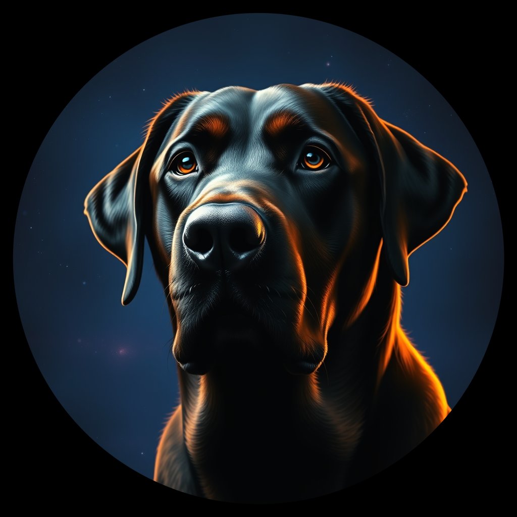 Cosmic medallion portrait of 374_G0380_0660, a Labrador Retriever