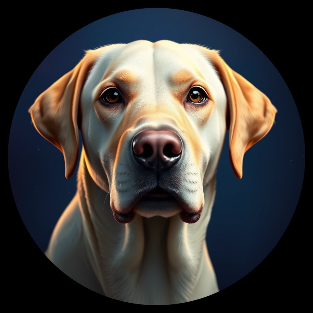 Cosmic medallion portrait of 377_G0380_0664, a Labrador Retriever
