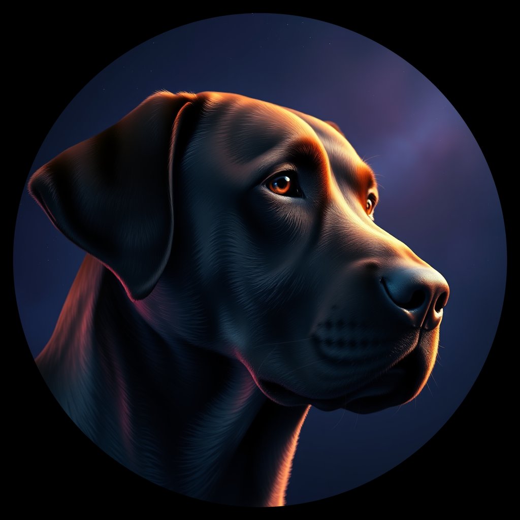 Cosmic medallion portrait of 379_G0380_0667, a Labrador Retriever