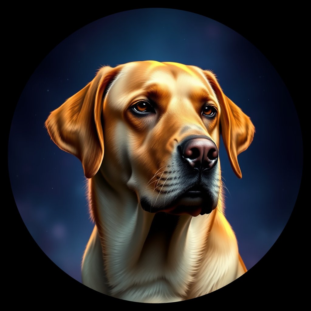 Cosmic medallion portrait of 380_G0380_0669, a Labrador Retriever