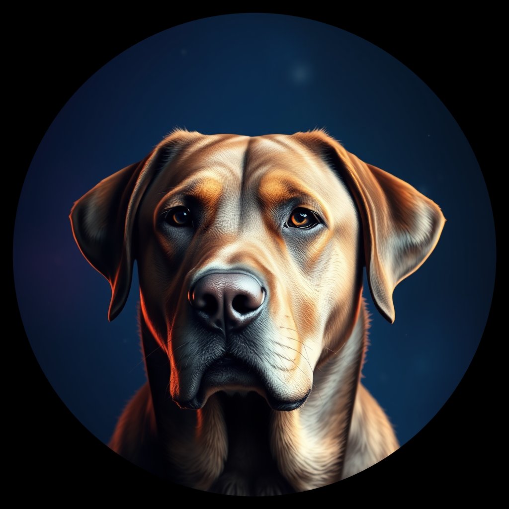 Cosmic medallion portrait of 381_G0380_0674, a Labrador Retriever