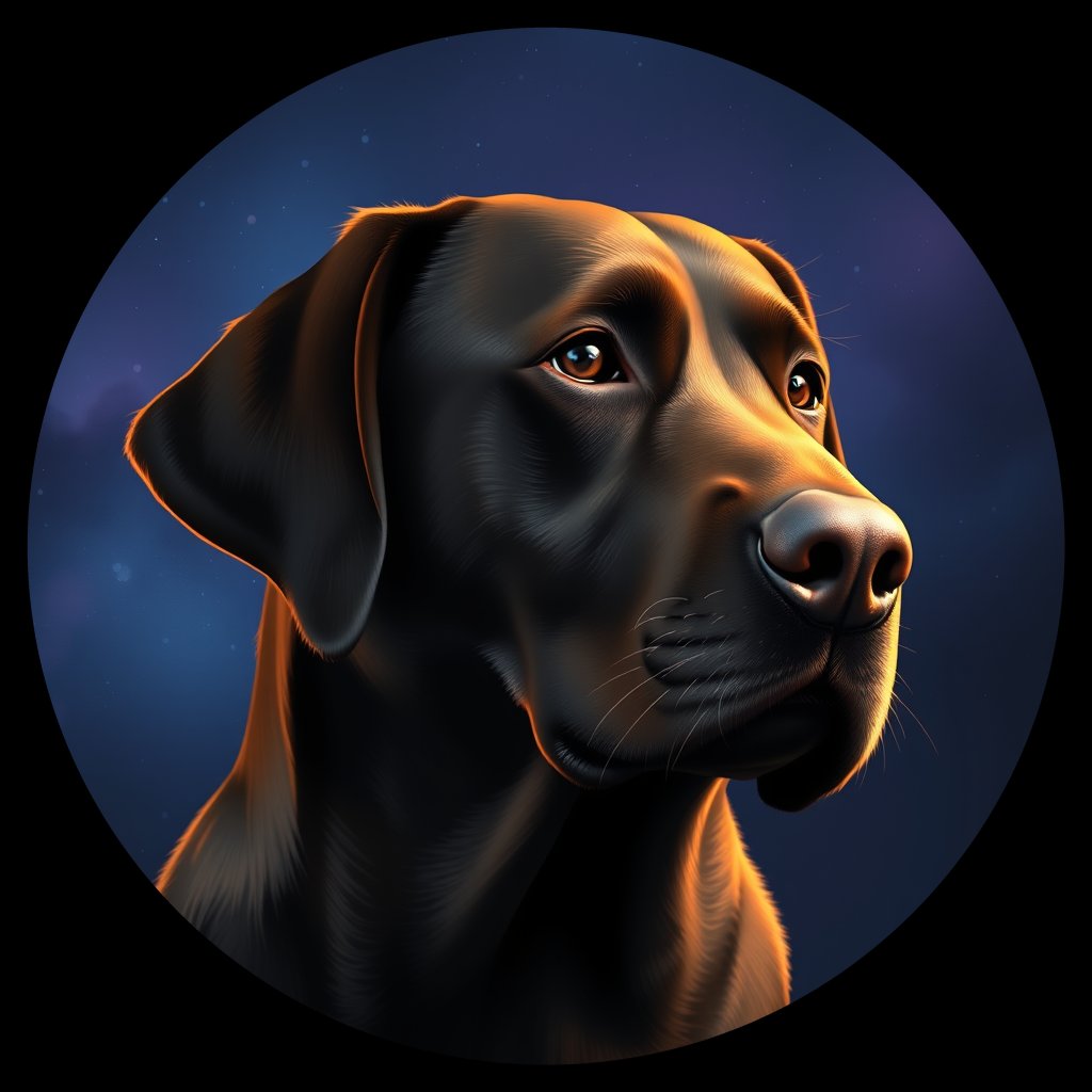 Cosmic medallion portrait of 383_G0380_0679, a Labrador Retriever