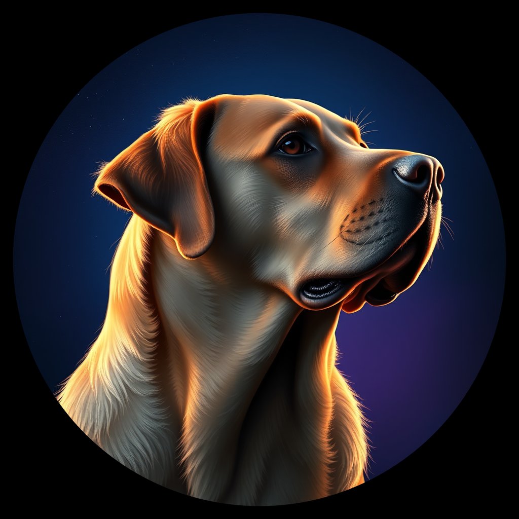 Cosmic medallion portrait of 385_G0380_0694, a Labrador Retriever