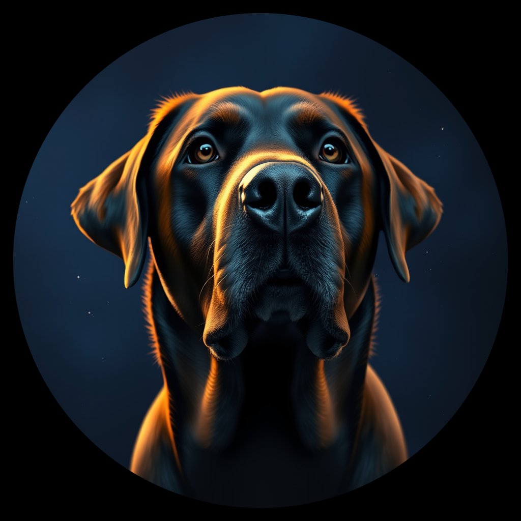 Cosmic medallion portrait of 389_G0380_0699, a Labrador Retriever