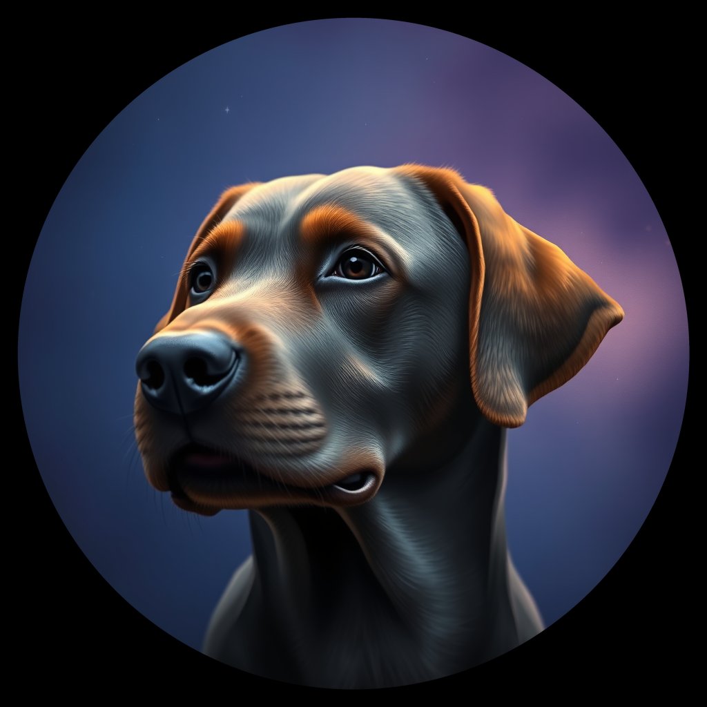 Cosmic medallion portrait of 390_G0380_0709, a Labrador Retriever