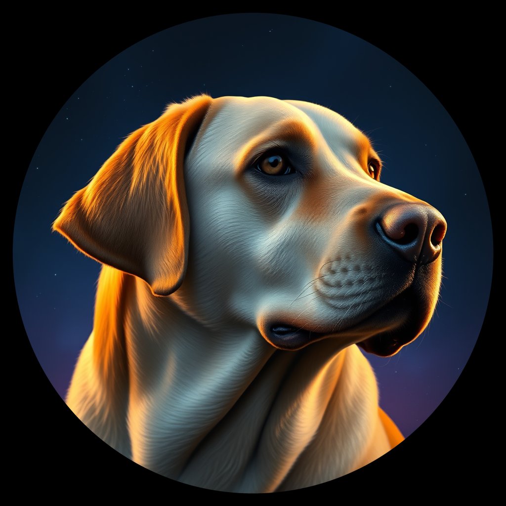 Cosmic medallion portrait of 391_G0380_0710, a Labrador Retriever