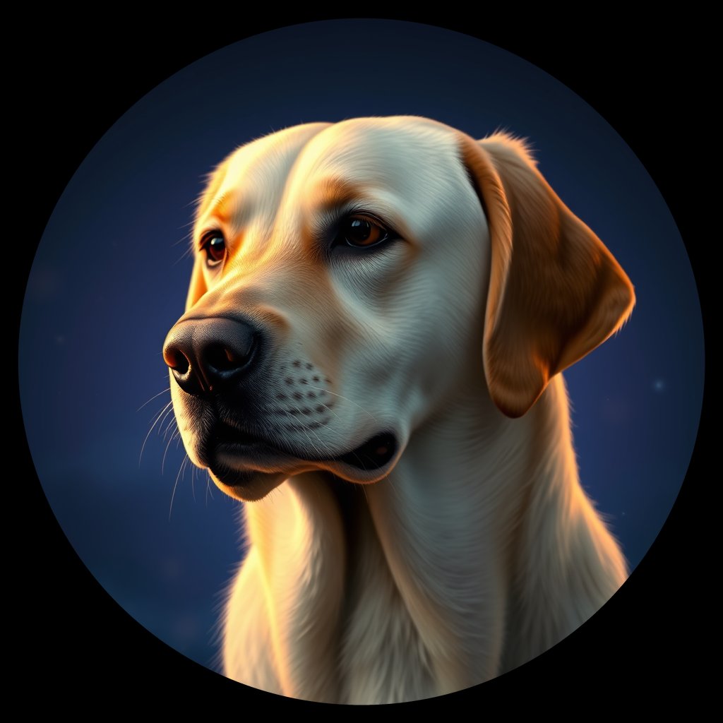 Cosmic medallion portrait of 393_G0380_0712, a Labrador Retriever