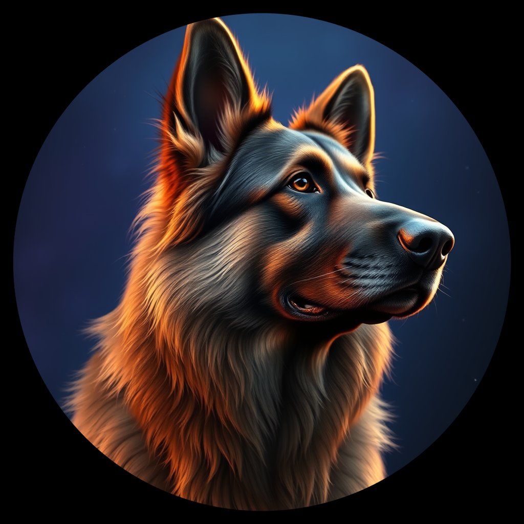 Cosmic medallion portrait of 3940_3940, a German Shepherd