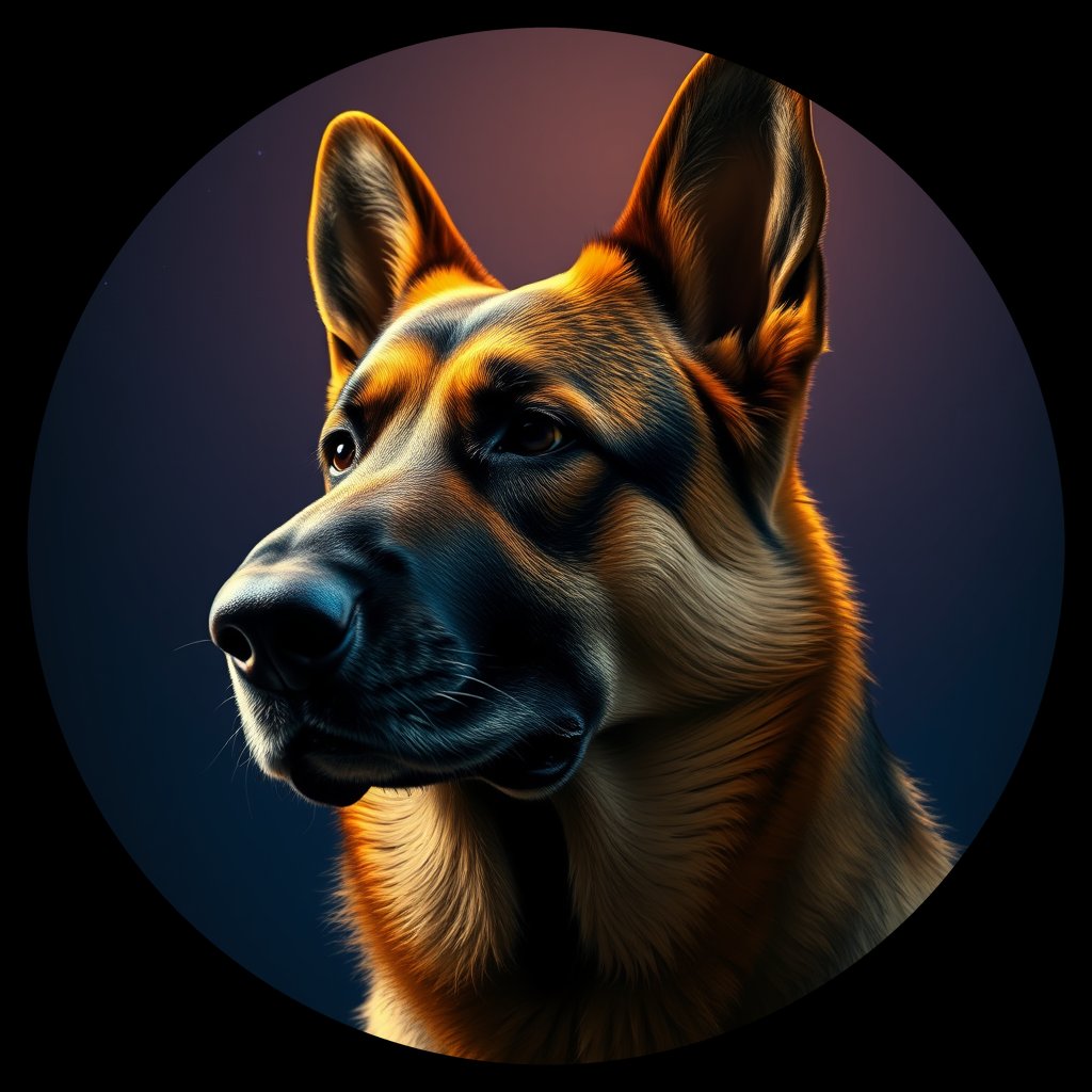 Cosmic medallion portrait of 3955_3955, a German Shepherd