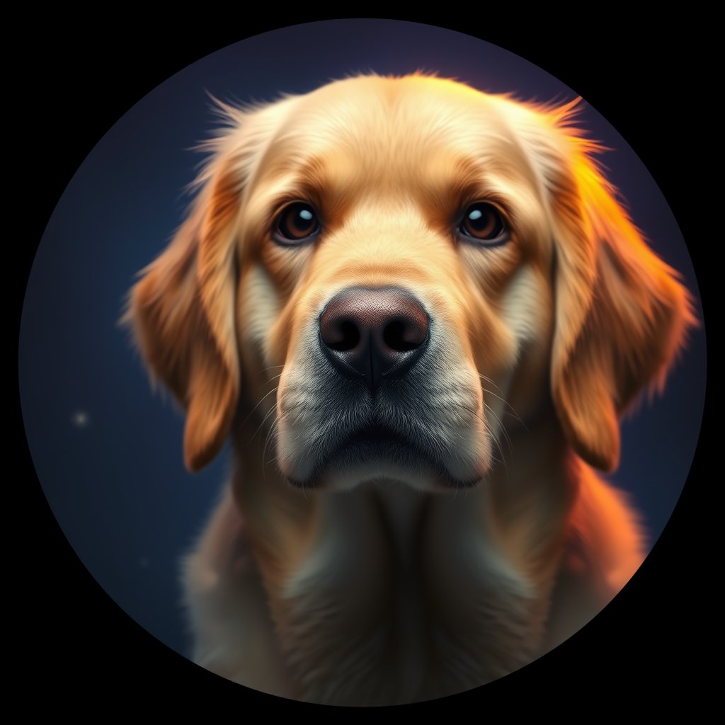 Cosmic medallion portrait of 3967_3967, a Golden Retriever