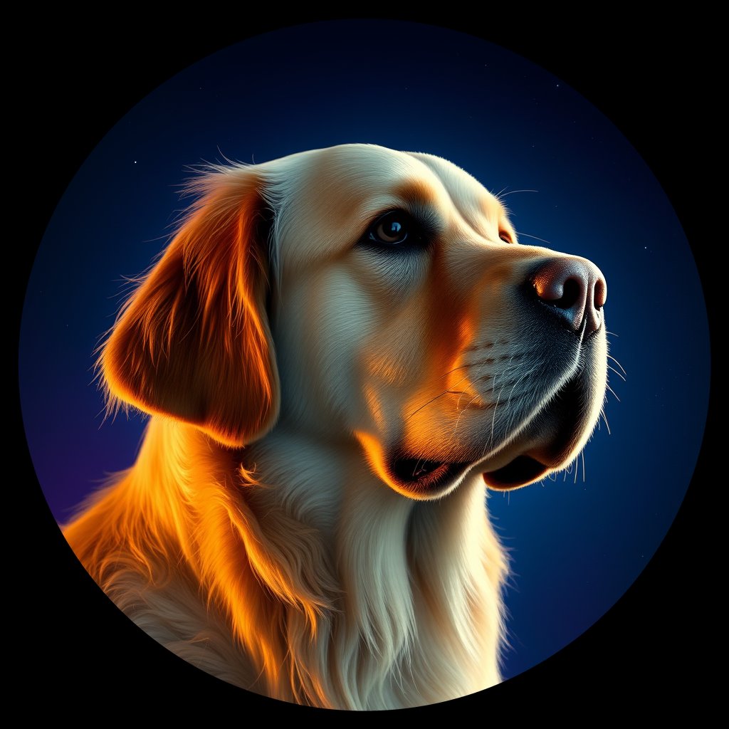Cosmic medallion portrait of 3979_3979, a Golden Retriever