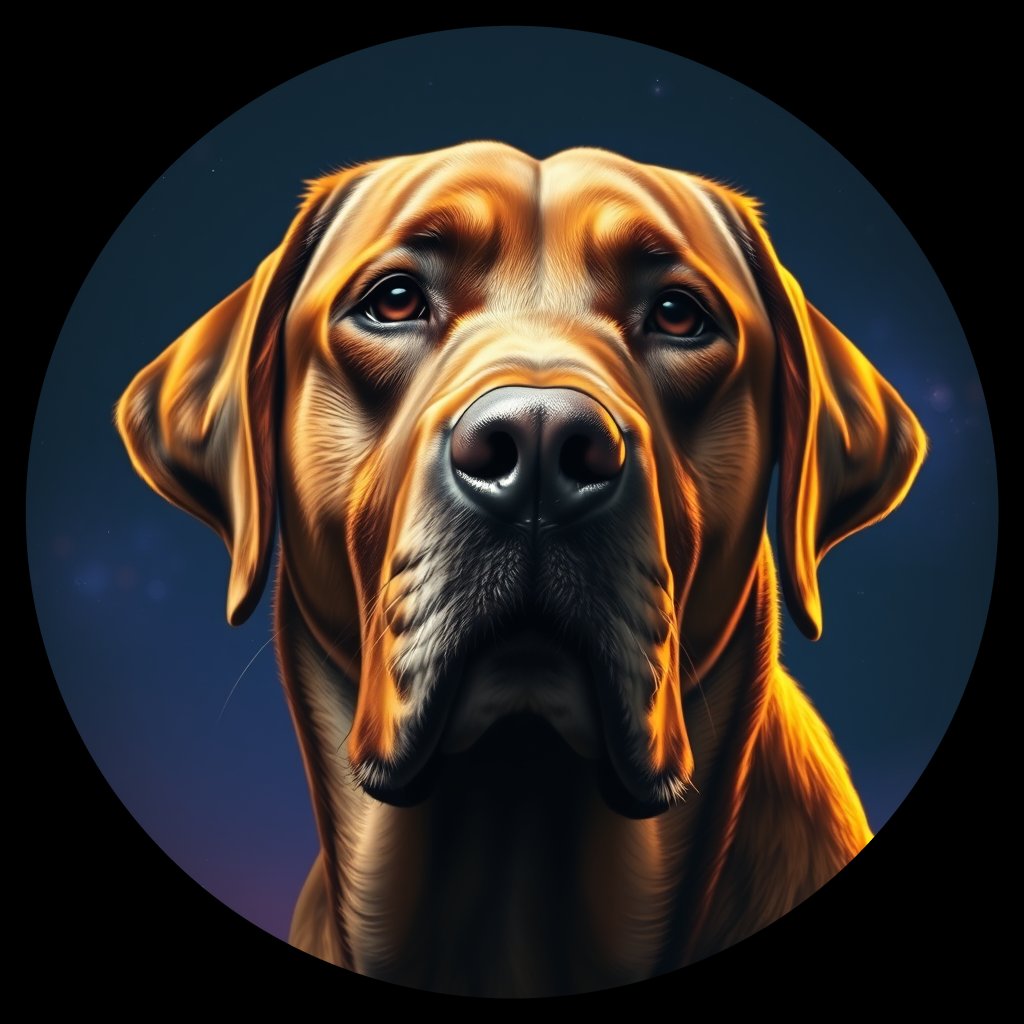 Cosmic medallion portrait of 397_G0380_0734, a Labrador Retriever