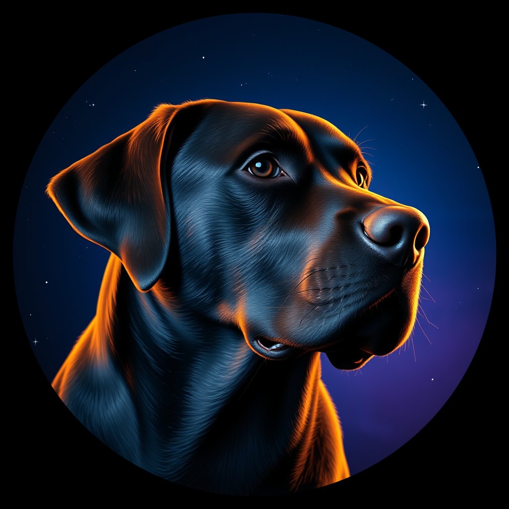 Cosmic medallion portrait of 398_G0380_0742, a Labrador Retriever