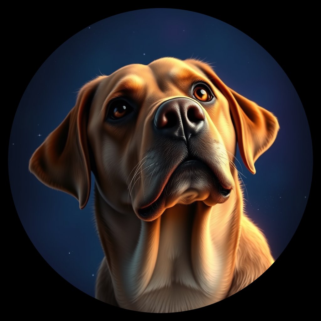 Cosmic medallion portrait of 399_G0380_0743, a Labrador Retriever