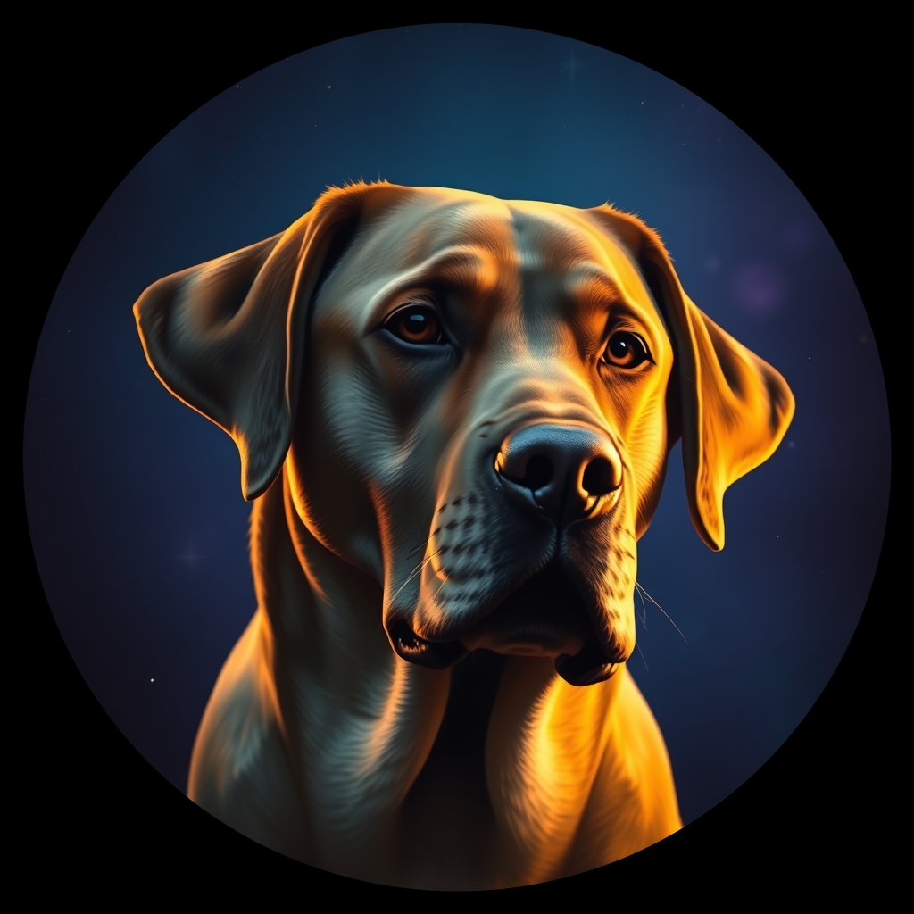 Cosmic medallion portrait of 3_G0380_0006, a Labrador Retriever