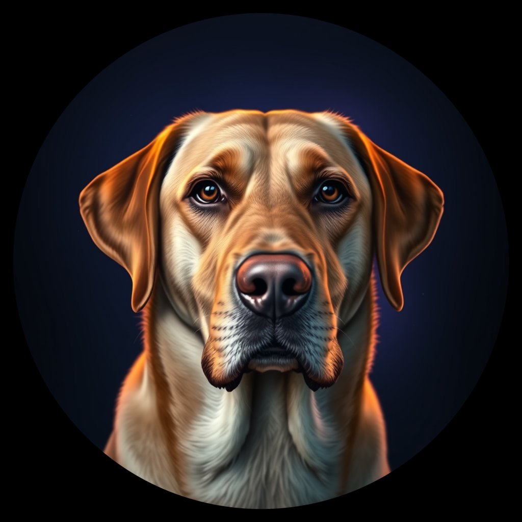 Cosmic medallion portrait of 401_G0380_0745, a Labrador Retriever