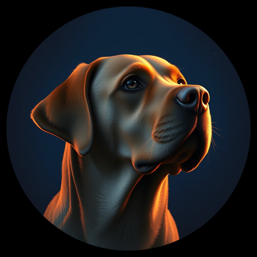 Cosmic medallion portrait of 402_G0380_0746, a Labrador Retriever