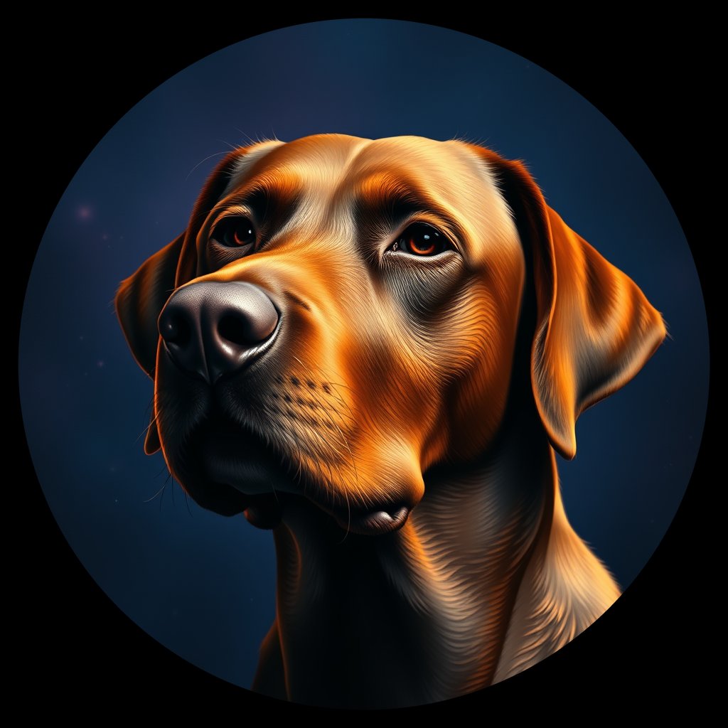 Cosmic medallion portrait of 403_G0380_0749, a Labrador Retriever