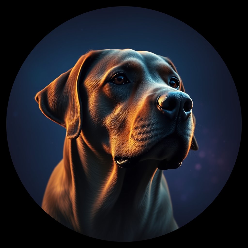 Cosmic medallion portrait of 404_G0380_0755, a Labrador Retriever