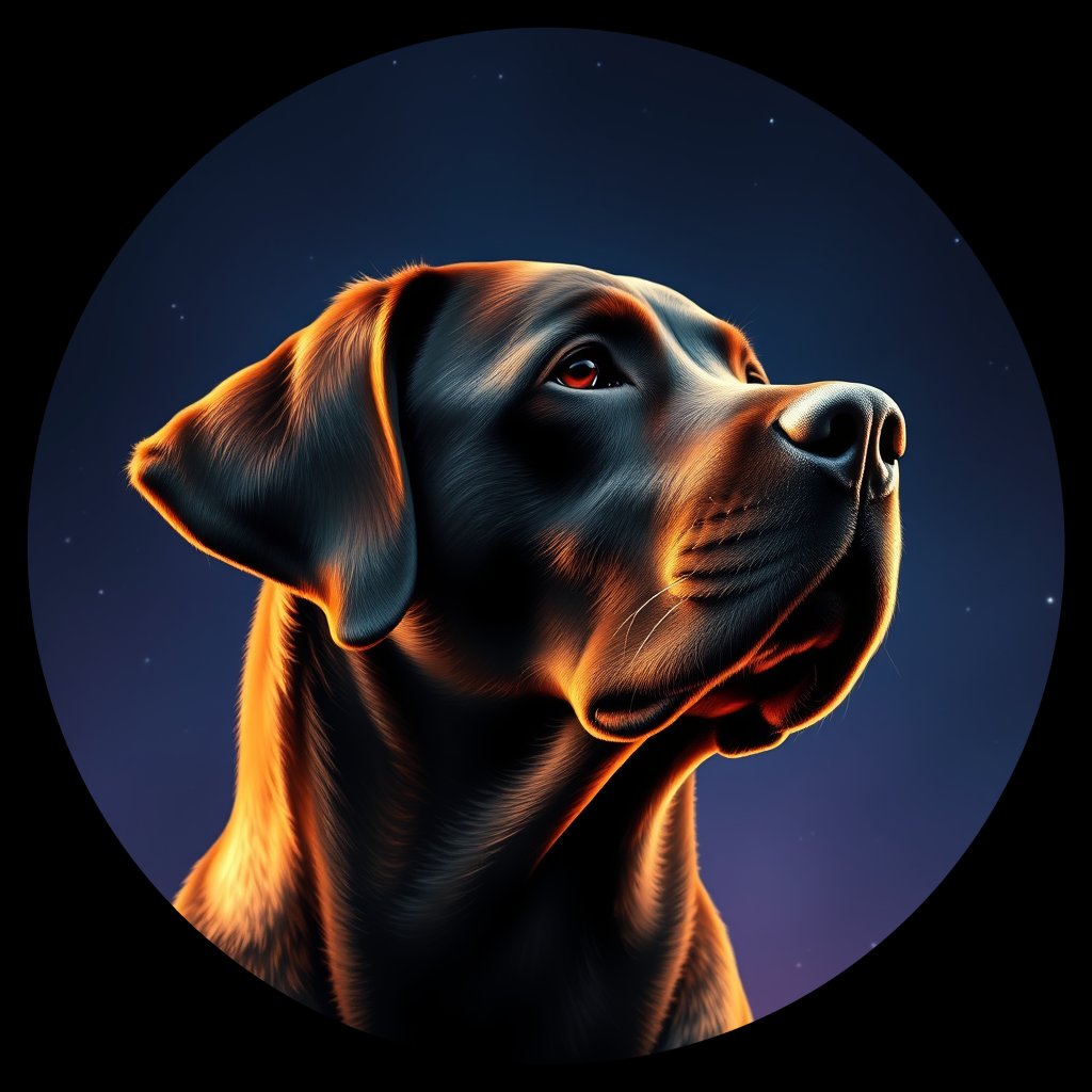 Cosmic medallion portrait of 406_G0380_0782, a Labrador Retriever