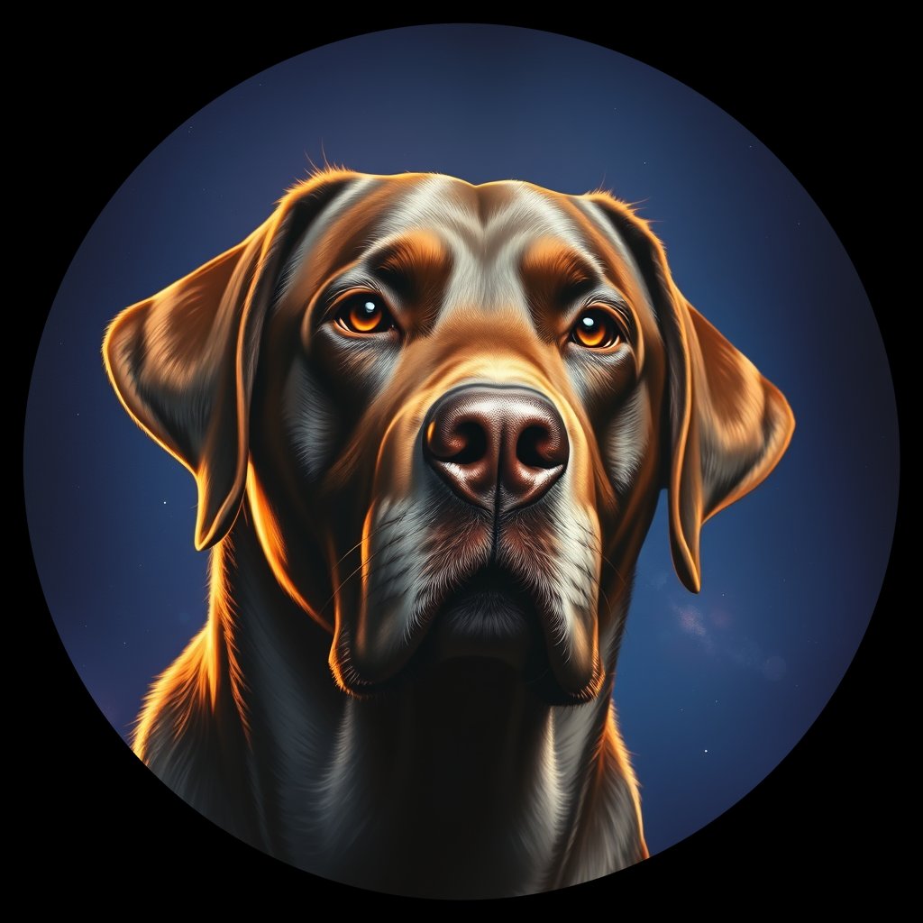 Cosmic medallion portrait of 408_G0380_0792, a Labrador Retriever