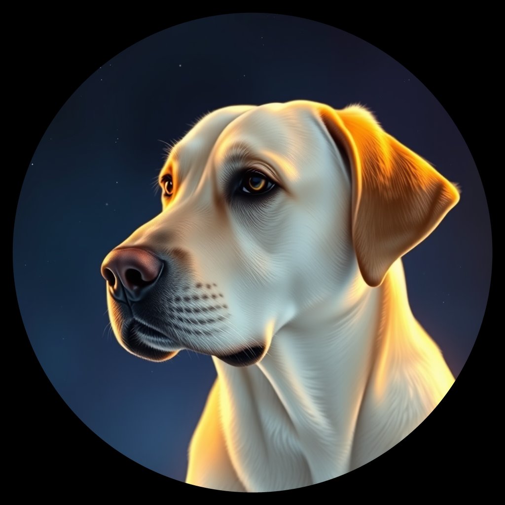 Cosmic medallion portrait of 409_G0380_0796, a Labrador Retriever