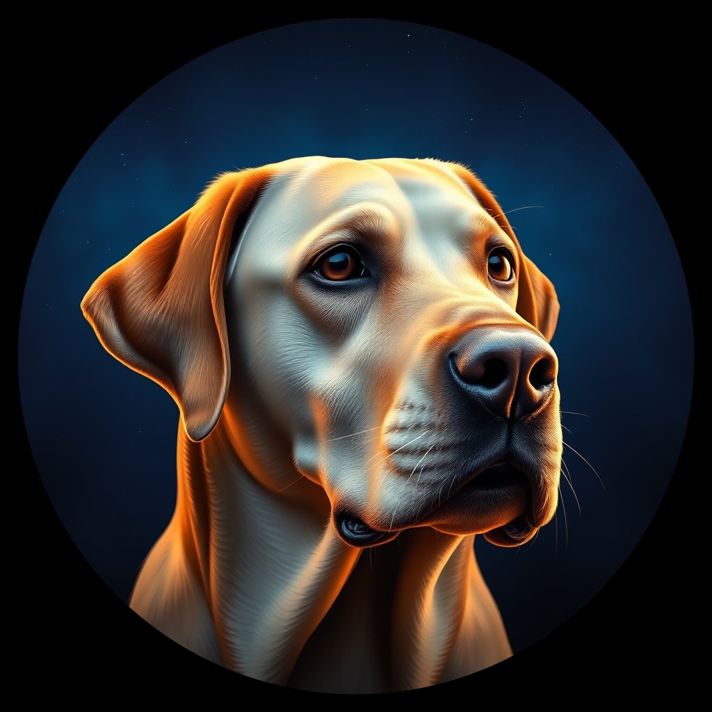 Cosmic medallion portrait of 410_G0380_0797, a Labrador Retriever