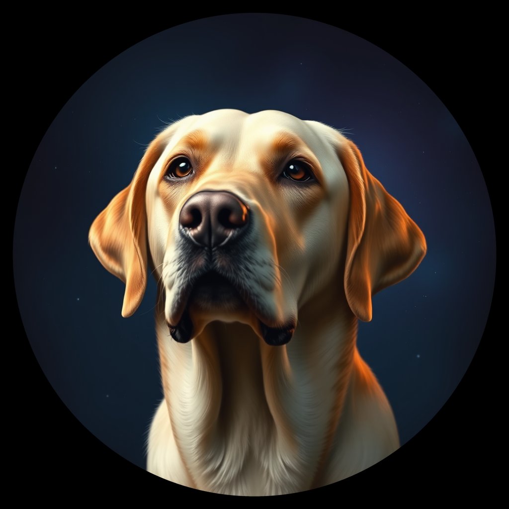Cosmic medallion portrait of 412_G0380_0806, a Labrador Retriever