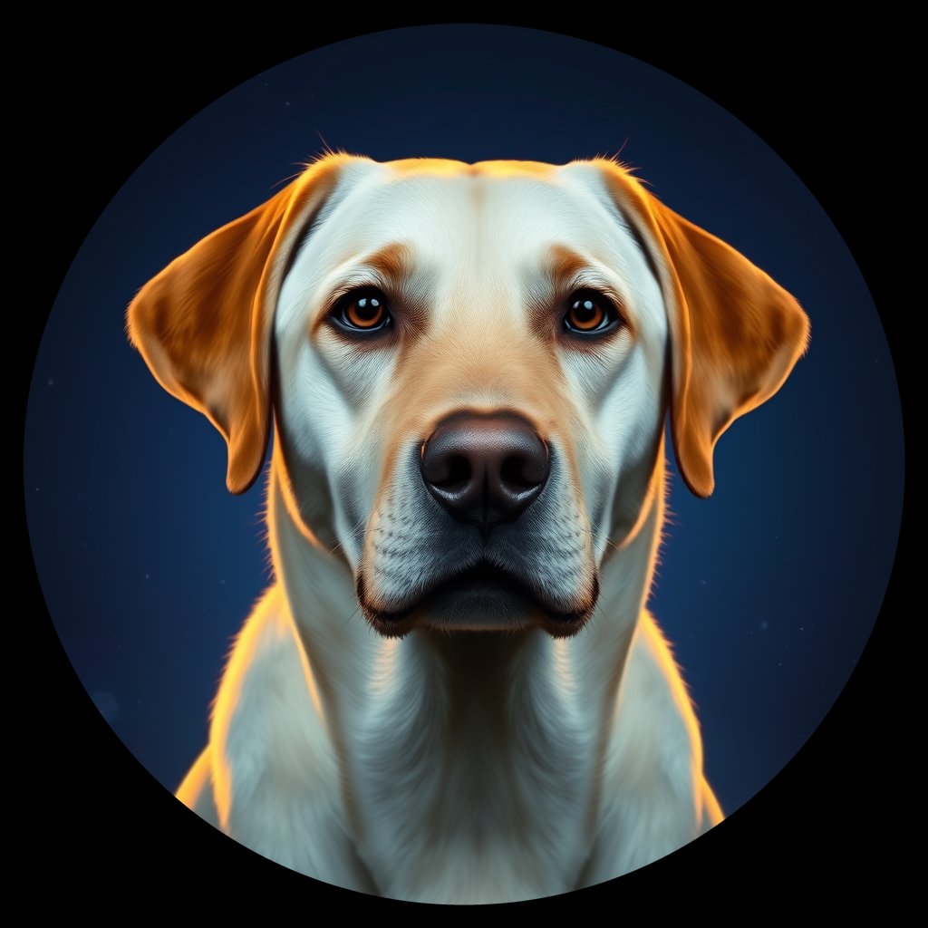 Cosmic medallion portrait of 413_G0380_0807, a Labrador Retriever