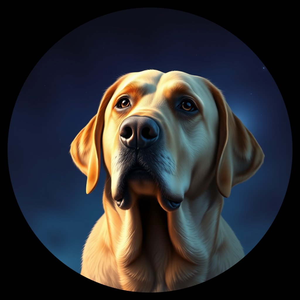 Cosmic medallion portrait of 419_G0380_0830, a Labrador Retriever