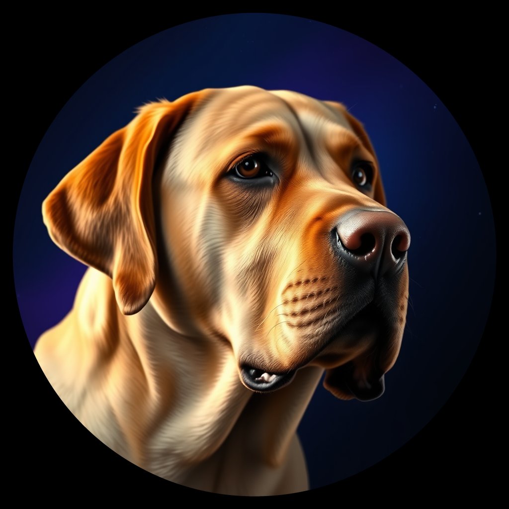 Cosmic medallion portrait of 420_G0380_0831, a Labrador Retriever