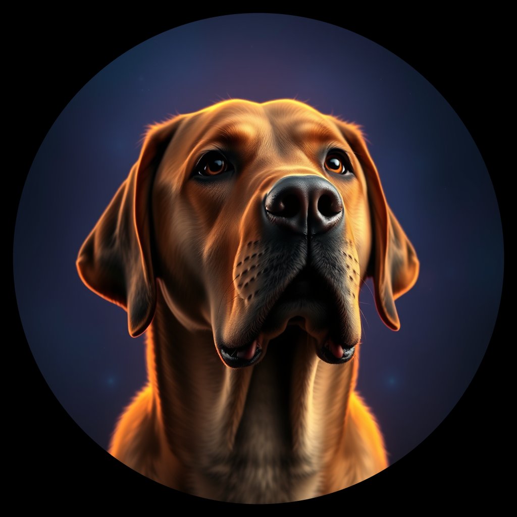 Cosmic medallion portrait of 421_G0380_0832, a Labrador Retriever