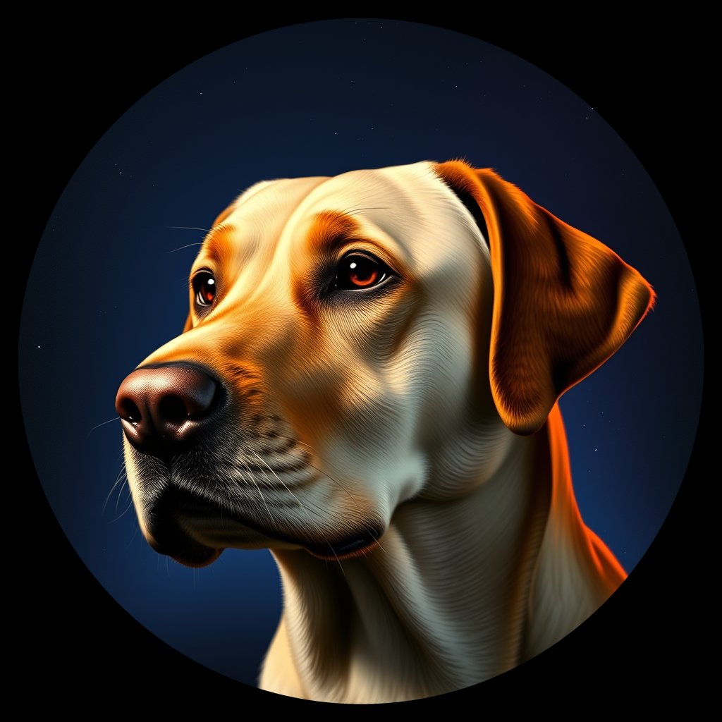 Cosmic medallion portrait of 422_G0380_0836, a Labrador Retriever