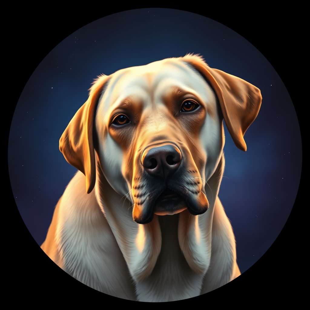Cosmic medallion portrait of 426_G0380_0841, a Labrador Retriever