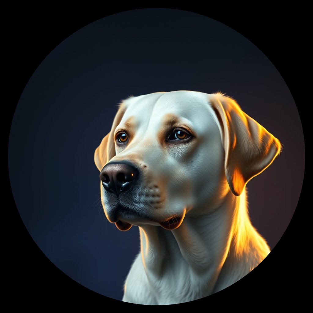 Cosmic medallion portrait of 431_G0380_0851, a Labrador Retriever