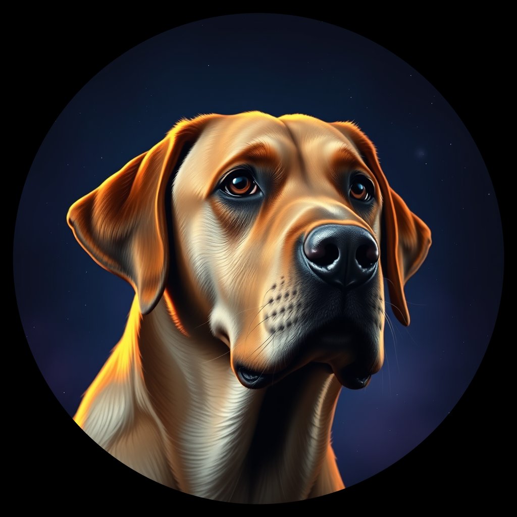 Cosmic medallion portrait of 434_G0380_0855, a Labrador Retriever