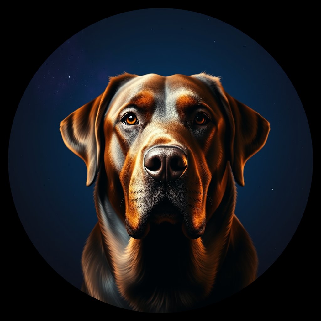 Cosmic medallion portrait of 435_G0380_0857, a Labrador Retriever