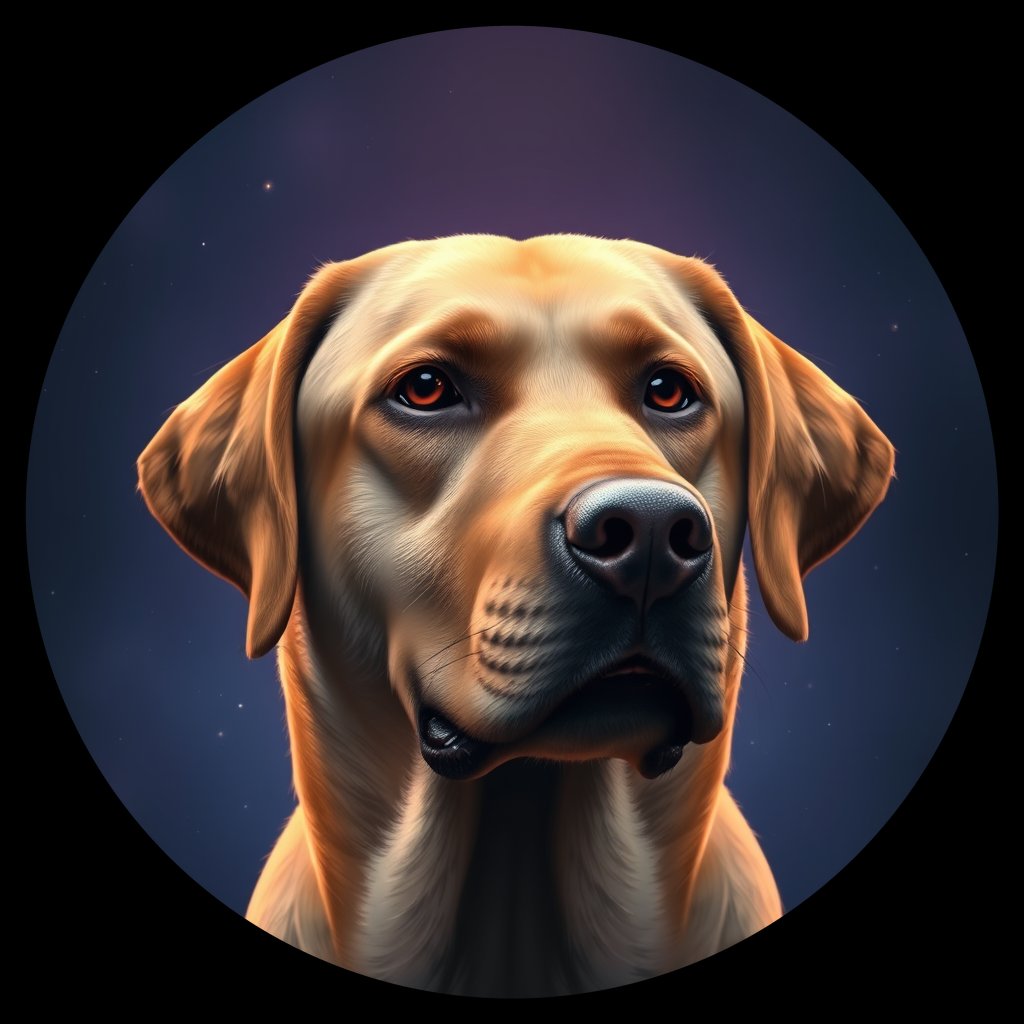Cosmic medallion portrait of 437_437, a Labrador Retriever