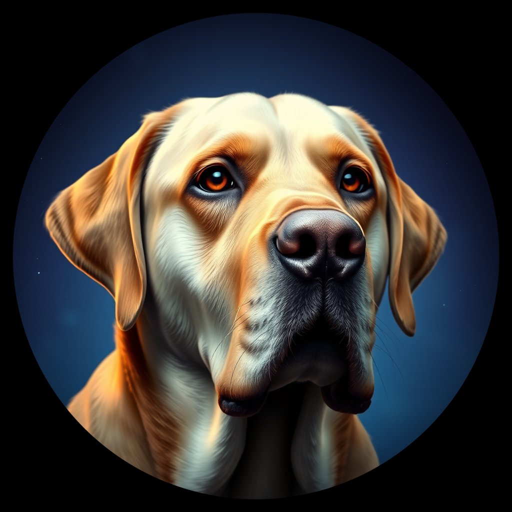 Cosmic medallion portrait of 437_G0380_0864, a Labrador Retriever