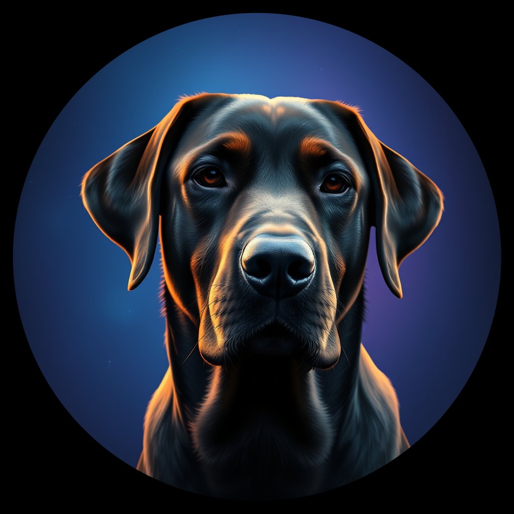 Cosmic medallion portrait of 442_G0380_0873, a Labrador Retriever