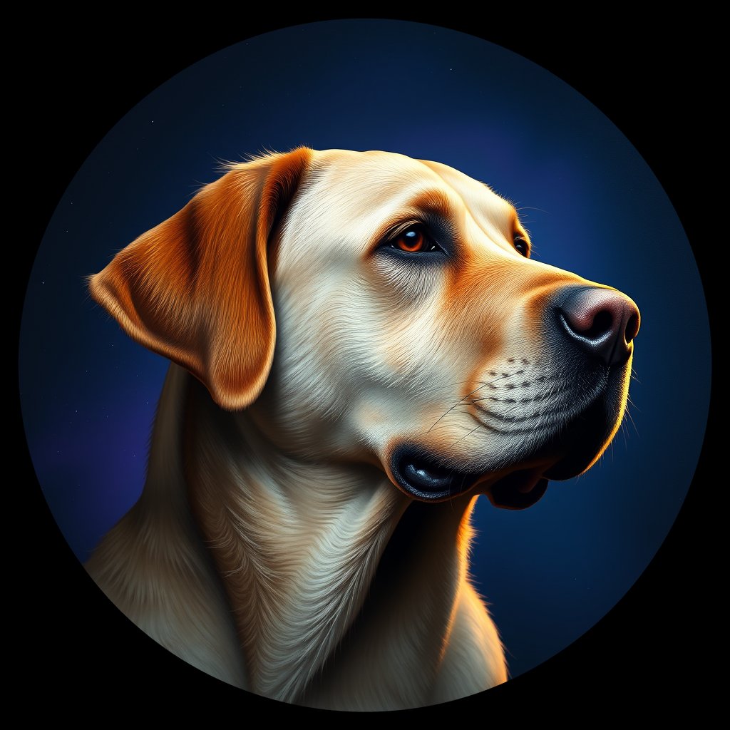 Cosmic medallion portrait of 443_G0380_0880, a Labrador Retriever