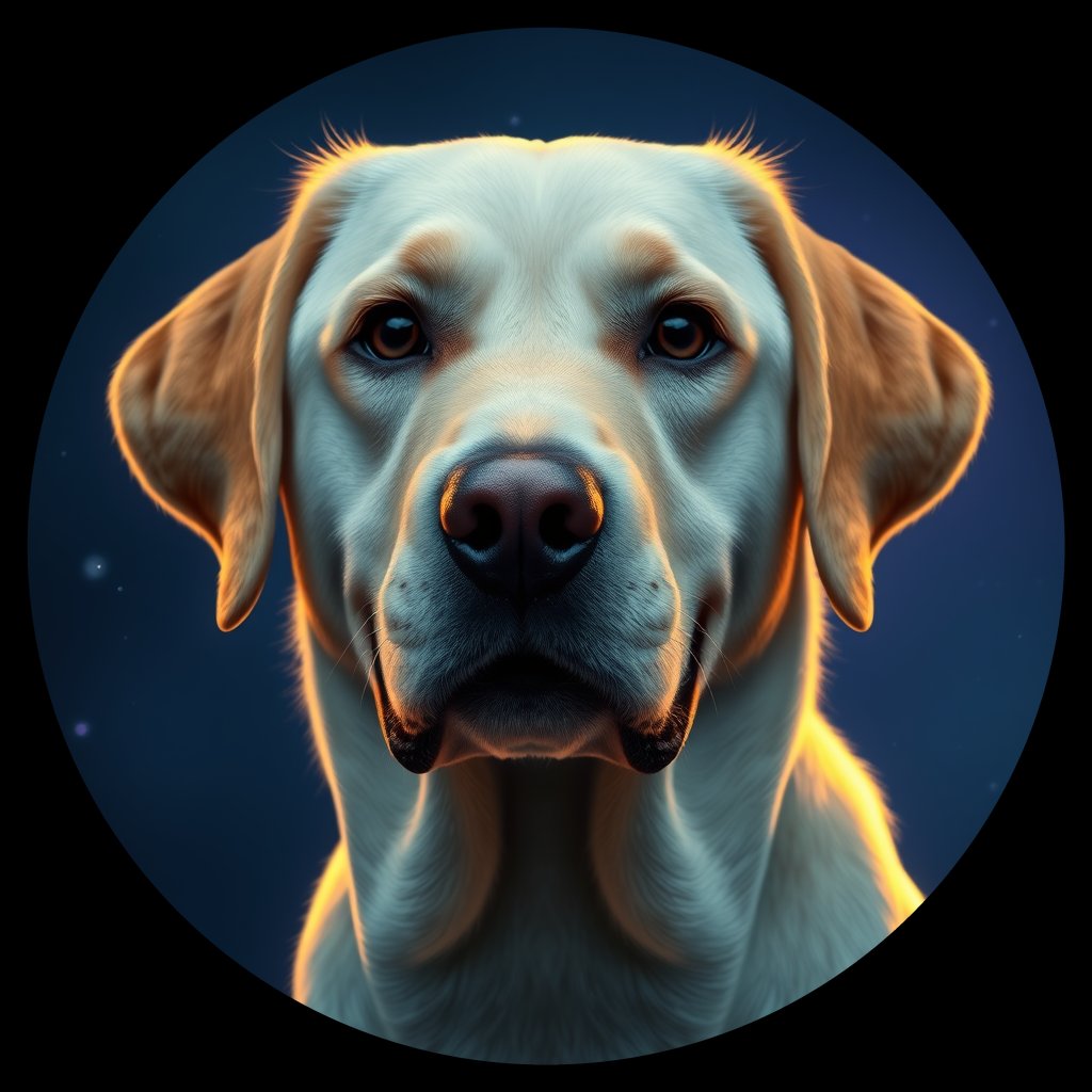 Cosmic medallion portrait of 444_G0380_0882, a Labrador Retriever