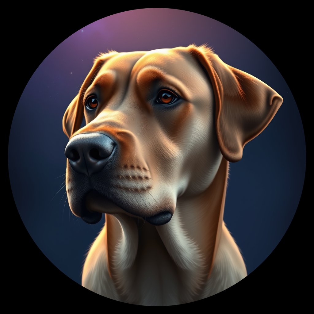 Cosmic medallion portrait of 445_G0380_0886, a Labrador Retriever